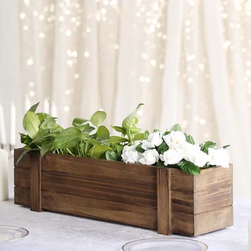 Efavormart 24"x6" Smoked Brown Rectangle Wood Planter Box with Plastic Liner, DIY Rustic Wooden Window Box for Wedding Table Centerpieces and Farmhouse Party Decor - color: Dark Brown(24x6)