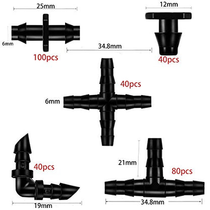 300Pcs Barbed Connectors Irrigation Fittings Kit for 1/4 Inch Tube - color: 300 Pieces Irrigation Fittings Kit