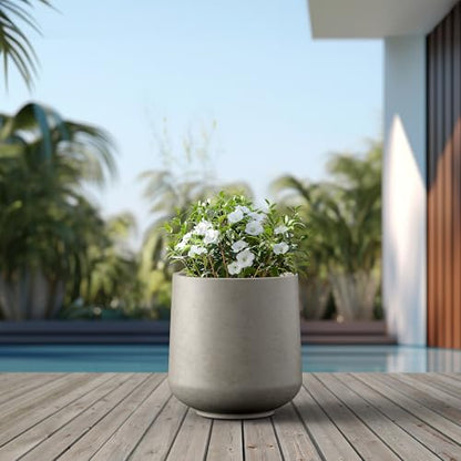 Kante Large Round Curved Weathered Concrete Planter 16.5" Dia, Outdoor - color: Buff Concrete, size: 15.3" D