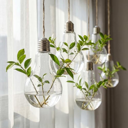 6pcs Hanging Propagation Stations, Glass Bulb Vases with Rope for Indoor
