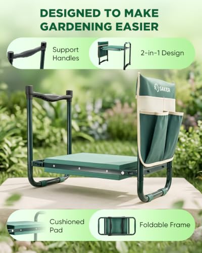 Saker Garden Kneeler and Seat-Garden Kneeler Gardening Bench Garden Stool with Heavy Duty 400LB Support, Foldable Garden Seat for Planting Weeding,Practical Gardening Accessories for Seniors