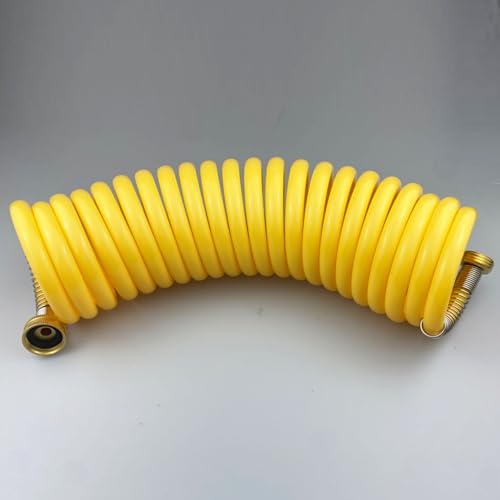 Darnassus Heavy-duty PU Coil Hose, Self-Coiling Garden Hose with Solid Brass Fittings, Retractable, Corrosion Resistant, for Household (20 FT, Yellow) - color: Yellow, size: 20 FT