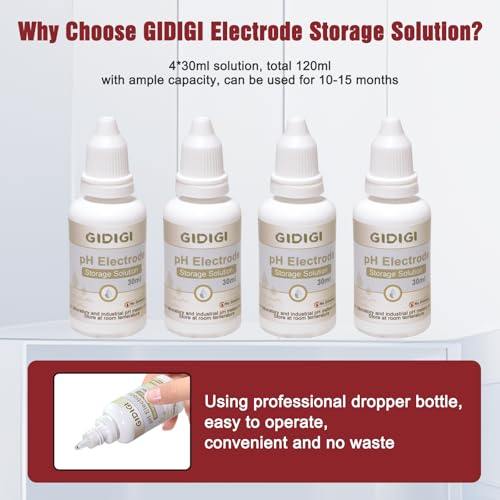 pH Electrode Storage Solution, 3M KCL, 4x30ml for pH & ORP Meters - color: White Red
