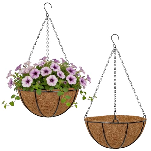 10 Inch Metal Hanging Basket with Coco Coir Liner for Flowers Planting - size: 10" & 2 Pcs