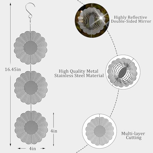 Stainless Steel Bird Deterrents for Outside Patio, Reflective Bird Scare Devices 3D Wind Spinners Outdoor Decor, Woodpecker Deterrent Bird Reflectors to Keep Pigeon Crow Away House Yard Window Porch - color: Silver Flower 12 Discs