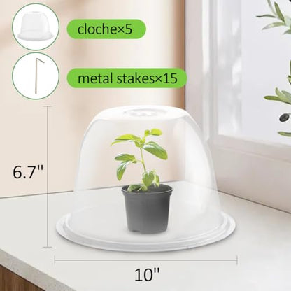 10" D × 6.7" H Plant Protectors from Animals, Garden Cloches for Seedlings Nursery Pots, Durable Humidity Domes with Ventilation Holes, Clear Plant Covers, Mini Greenhouse for Plants 5-Pack - size: 10" D × 6.7" H 5P