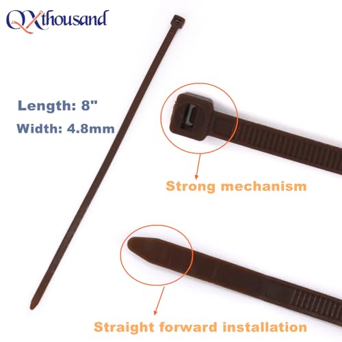 Dark Brown Cable Zip Tie Heavy Duty 8 Inch 100 Pack UV Resistant - size: 8"-brown-100 pcs