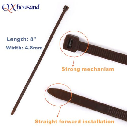 Dark Brown Cable Zip Tie Heavy Duty 8 Inch 100 Pack UV Resistant - size: 8"-brown-100 pcs