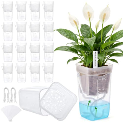 2" Clear Self Watering Pots for Indoor Plants,16PCS Mini Plastic Nursery Planters with Water Level Indicator & Drainage Holes for Propagation,Succulents,Seedling,African Violet,Plant Labels - size: 2 Inch