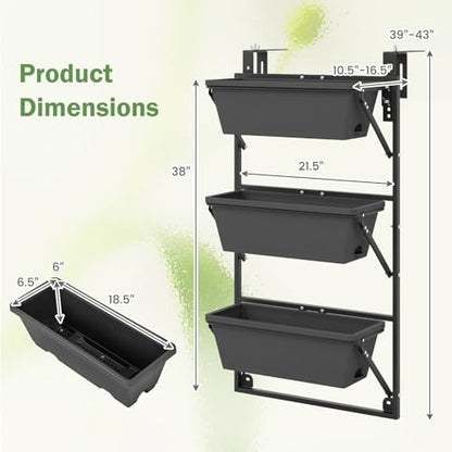 HAPPYGRILL 3-Tier Vertical Hanging Planter, Garden Wall Planter Box