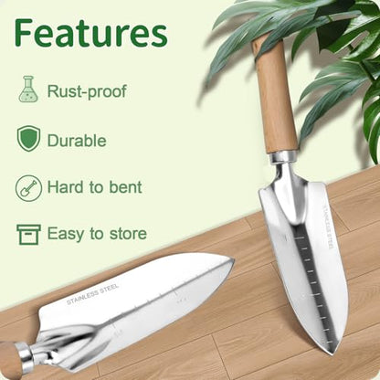Garden Tool Set, 2 Pieces Stainless Steel Heavy Duty Garden Tools, Gardening Kit with Wooden Handle Garden Hand Tools, Durable Garden Tools for Gardening, Gardening Gifts for Women Men - style: 2PC(Trowel&Cultivator)