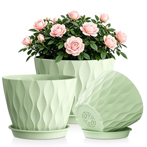 Plant Pots for Indoor Plants 3 Pack 10/9/8 Inch Plastic Planters - color: Green