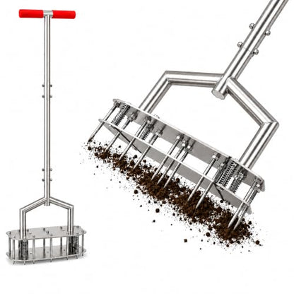 Manual Lawn Aerator - 304 Stainless Steel Aerator Lawn Tool with 15 Spikes