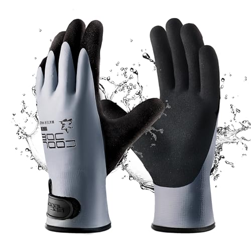 COOLJOB Thermal Warm Winter Work Gloves with Grip, Rubber Coated Touchscreen Waterproof Freezer Gloves for Warehouse, 1 Pair - color: Dark Gray, size: Medium