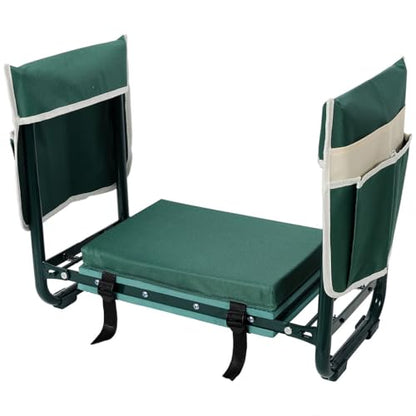 Garden Kneeler and Seat, Foldable Gardening Stool with Tool Bags, Heavy Duty Steel Garden Bench Supports 330 lbs, Wide Kneeling Pad for Gardening, Yard Work and Outdoor Use