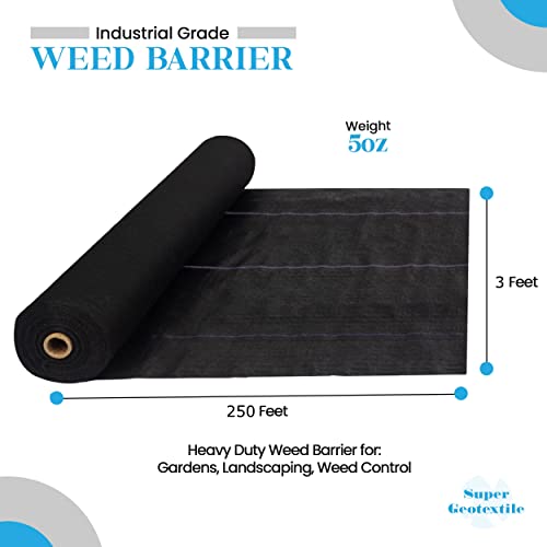 Super Geotextile Professional 5oz Geotextile Weed Barrier Fabric - Heavy Duty Landscape Fabric for Gardening, Landscaping, Weed Fabric (3x250) - size: 3' x 250'