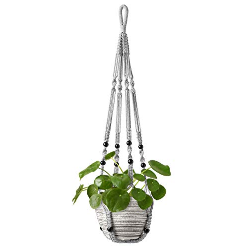 Mkono Macrame Plant Hanger Indoor 35 Inch Hanging Planter Basket Grey 1Pc - color: Gray