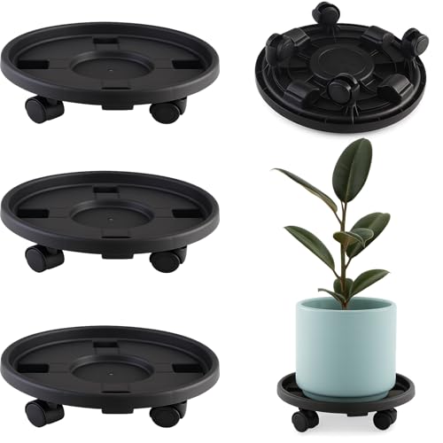 Rolling Plant Stand Outdoor 3 Pack 13 Inch Plant Caddy with Wheels, Black - color: Black, size: 13 inch