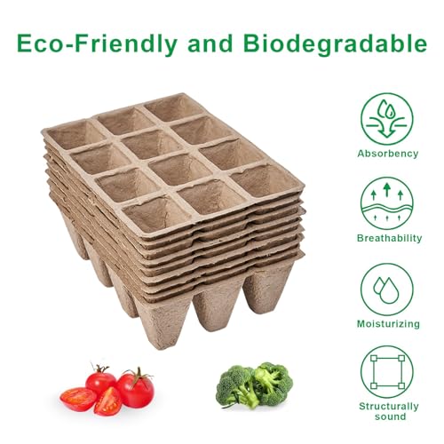 10 Pack Seedling Starter Trays - 120 Cells,Biodegradable Seed Starter Trays for Seedlings,Eco-Friendly Peat Pots - size: 10 Pack