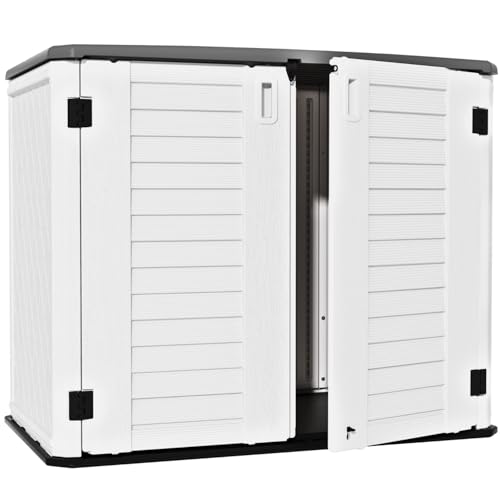 ZZM 4x2.5 FT Outdoor Storage Shed, Resin Waterproof Storage Cabinet for Garden Tools with Lockable Lid,Latch (White) - color: White-26 cu ft