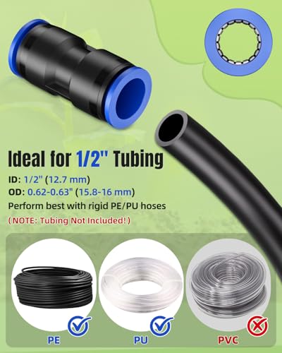 Pawfly 15 Pcs Quick Connect 1/2" Drip Irrigation Coupling Fittings for 1/2 Inch Irrigation Tubing (1/2" ID x 0.62-0.63" OD), Push-to-Fit 2-Way Straight Coupling Connectors, Drip Irrigation Parts - size: 15 Pcs 1/2" Straight Coupling
