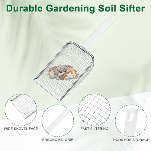 M METERXITY 2-Pack Gardening Soil Sifter, 5/1 mm Mesh Stainless Steel Portable Gardening Sifter with Plastic Handle for Sand/Dirt/Rock/Compost [White, Milky] - color: White, Milky, size: 5,1 mm
