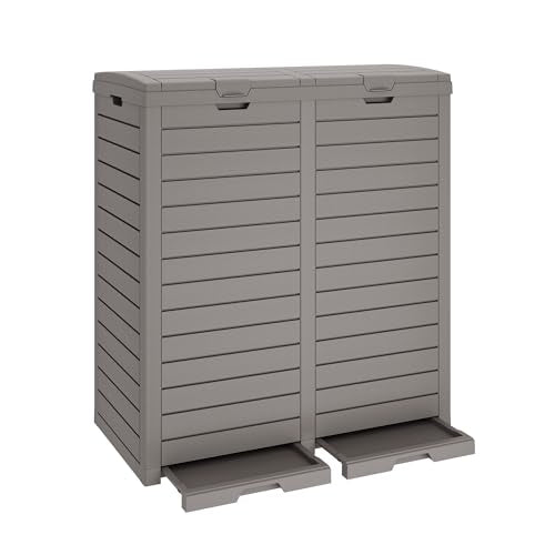 Waterproof Outdoor Trash Can with Lid, Plastic Outdoor Garbage Can with Drip Tray, Large Trash Can Outside for Patio, Garage, Pool, Garden, Backyard & Deck, Gray (62 Gallon) - color: Gray, size: 62 Gallon