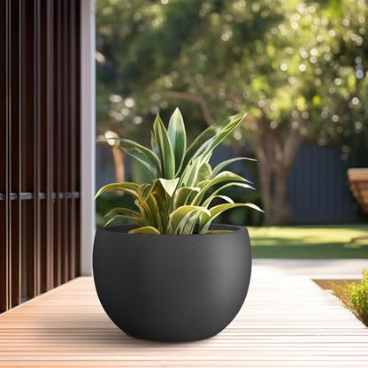 Kante Accent Round Bowl Black Concrete Planter 14.8" Dia, Outdoor - color: Black, size: 15.7" d