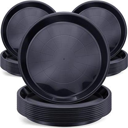 Sawysine 30 Pack Plastic Plant Saucer Round Drip Trays Black Flower Pot Saucers Thick Plant Dish Sturdy Water Tray Heavy Drainage Potted Container for Indoor Outdoor Garden (14 Inches) - size: 14 Inches