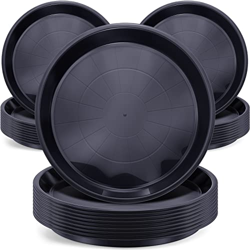 Sawysine 30 Pack Plastic Plant Saucer Round Drip Trays Black Flower Pot Saucers Thick Plant Dish Sturdy Water Tray Heavy Drainage Potted Container for Indoor Outdoor Garden (14 Inches) - size: 14 Inches
