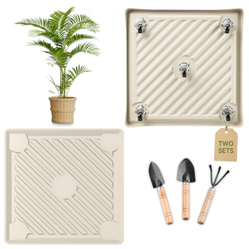 14.5" SquarePlant Caddy Beige with Hidden Wheels & Garden Tools Set - size: 14.56 Inch - Beige (1 Pcs)