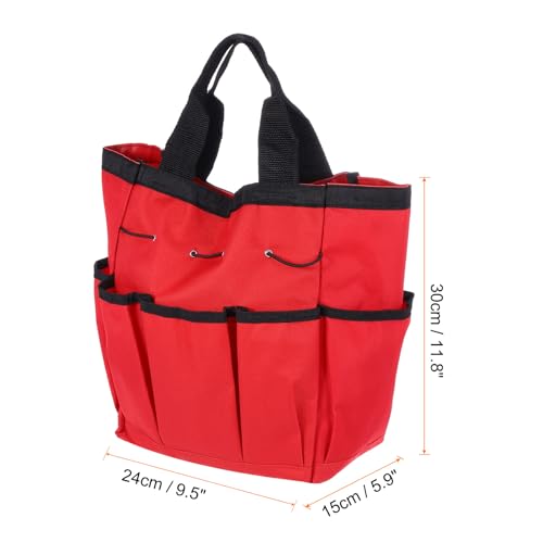 HARFINGTON Garden Tool Bag 9.5" x 5.9" x 11.8" Large Oxford Cloth Bag with Pockets Garden Tote Bag Gardening Plant Tool Organizer Storage Carrier Store for Outdoor Women Men, Red - color: Red