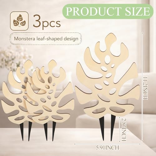 Junkin 3 Pcs 11.2 Inch Wooden Monstera Leaf Trellis, Indoor Climbing Plant Support for Potted Plants Pothos Ivy Hoya Vines, Small Garden Stake for Houseplants