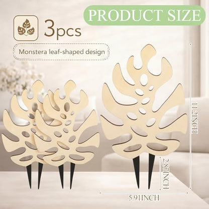 Junkin 3 Pcs 11.2 Inch Wooden Monstera Leaf Trellis, Indoor Climbing Plant Support for Potted Plants Pothos Ivy Hoya Vines, Small Garden Stake for Houseplants
