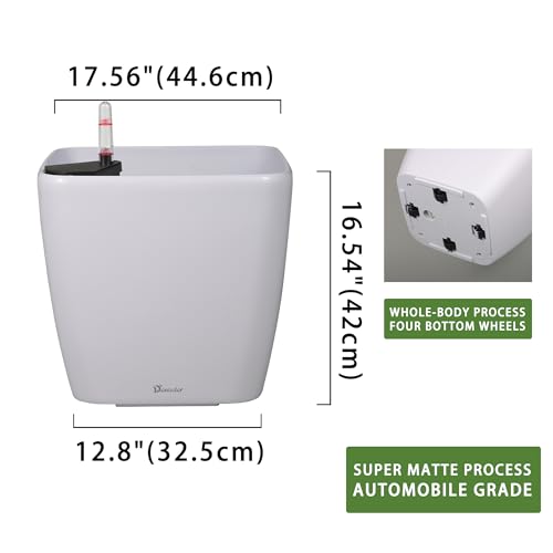 Dexceder 18x17 Self Watering Planter with Wheels (White Matte) - color: Ceramic White, size: 18x17