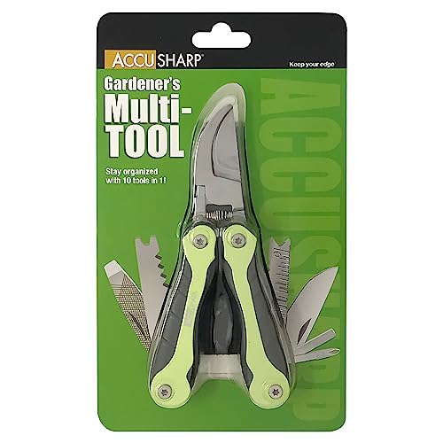 AccuSharp Hand Pruners, Stainless Steel Pruning Shears, 10-in-1 Multipurpose Garden Clippers with Screwdriver, Saw, Knife, Ruler & More, Compact Garden Shears for Gardening, Camping & Survival Tools
