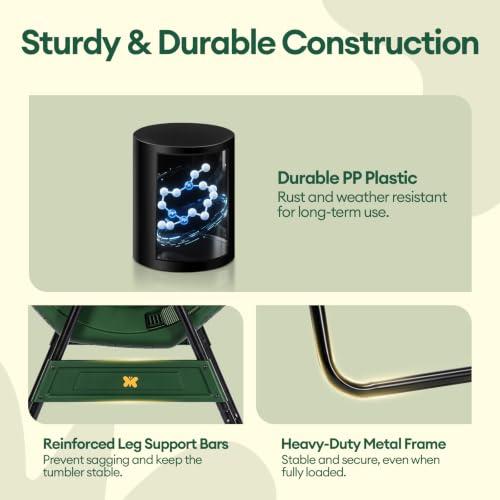MAYGROVE Outdoor Compost Bin 53 Gallon Dual Chamber Composting Tumbler - color: Green, size: 53 Gallon