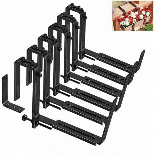 Y&M 6 Pack Window Box Brackets, Adjustable Railing Planter Box Brackets - size: 6p