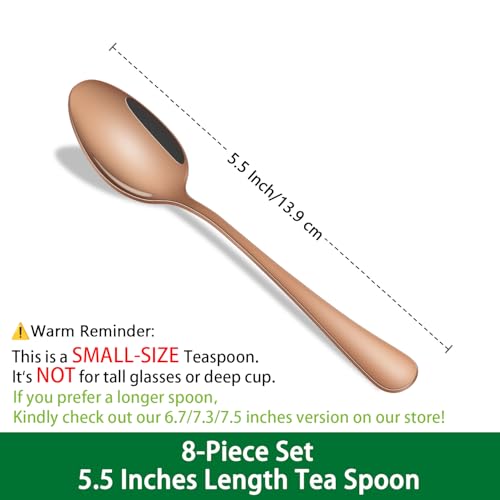 DEHOV 5.5 Inch Rose Gold Small Coffee & Tea & Dessert Spoons Set of 8 - color: Rose Gold