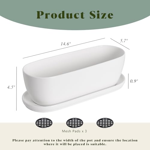 E-liu14 Inch Oval Ceramic Planter Pot with Drainage Hole Saucers - color: White, size: 14 inch Single