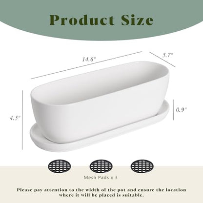 E-liu14 Inch Oval Ceramic Planter Pot with Drainage Hole Saucers - size: 14 inch Single