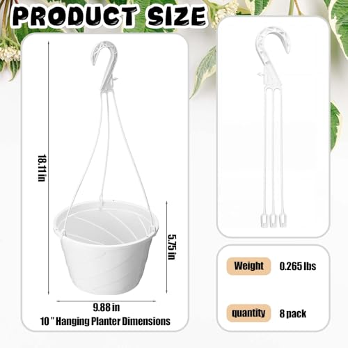 8 Pcs 10 Inch Hanging Planter with Drainage Insert, White - color: White
