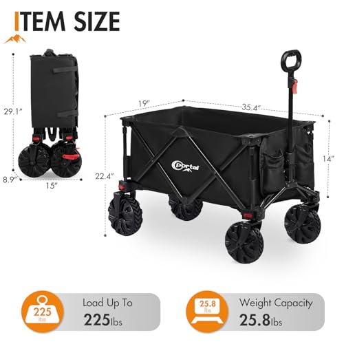 PORTAL Folding Wagon Cart, All-Terrain Heavy Duty, Beach Camping Garden Grocery - color: Black, size: 200L without Brake