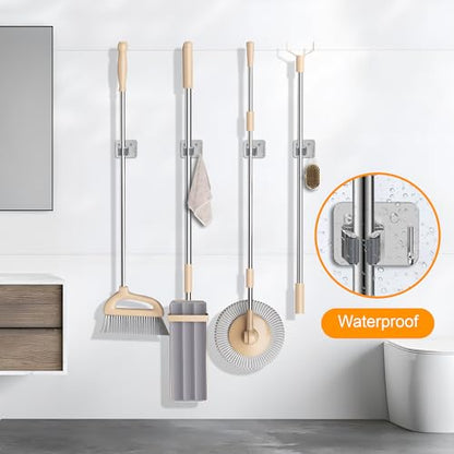 4 Pack Stainless Steel Heavy Duty Broom Holder Wall Mount with Hook, Silver - color: C-Sliver, size: 4PCS Gripper