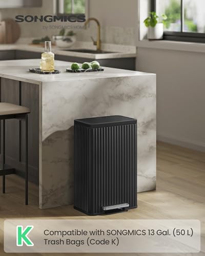 SONGMICS Trash Can, 13 Gallon (50 L), Stainless Steel, with Lid, Pedal - color: Ink Black, size: 13 Gallon