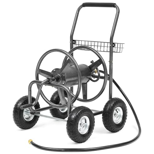 Garden Water Hose Reel Cart - 250 ft. Capacity, 10" Pneumatic Tires, Powder-Coated Steel Frame for Tangle-Free Garden Hose Storage - color: Gray
