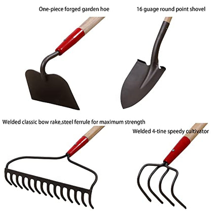 GardenAll Rake Shovel Set 7-Piece Long Handle Garden Tools Set, Include Shovel Rake Hoe,Gardening Tools for Women,Lightweight Ergonomic Wood Handle Yard Work Set