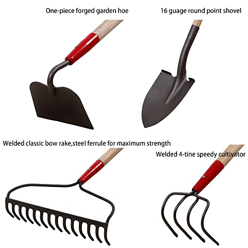 GardenAll Rake Shovel Set 7-Piece Long Handle Garden Tools Set, Include Shovel Rake Hoe,Gardening Tools for Women,Lightweight Ergonomic Wood Handle Yard Work Set
