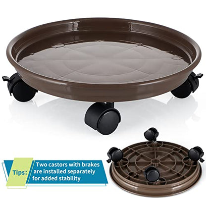 Skelang 13" Plant Caddy, Movable Plant Stand Pot Saucer, Plant Pallet Tray Trolley with Casters, Plant Dolly for Garden Planter, Deck Potted Plant, Each Load Capacity 125 Lbs, Pack of 2 (Brown) - color: Brown