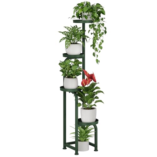 Bamworld Corner Plant Stand Indoor Outdoor Tall Metal Flower Pot Stands - color: Dark Green, style: Spiral 4Tier